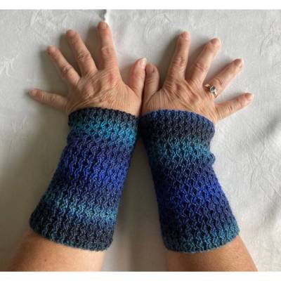 Pulswärmer "Blaue Waben", unisex, Kinderbeinstulpen