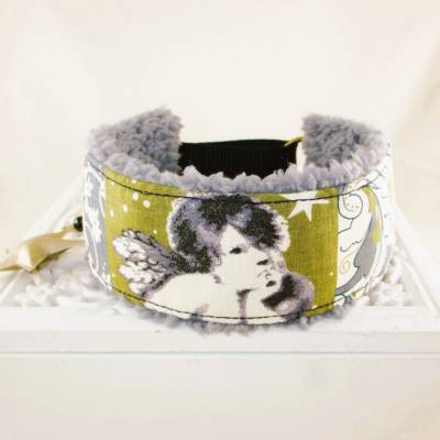 Windhundhalsband My Angel – Dogcollar Zugstopp, weich gepolstert, Weihnachten, Engel blau gold