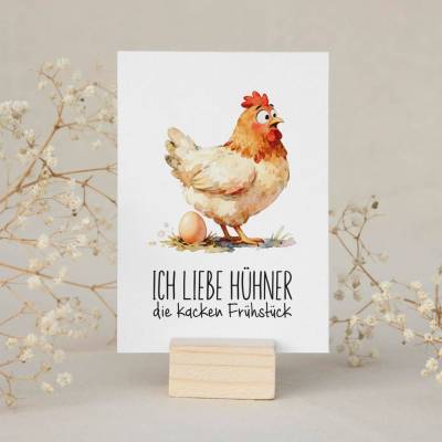 Postkarte *Ich liebe Hühner* / Geschenkkarte mit witzigen Spruch, optional mit Umschlag