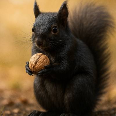 Schwarzes Eichhörnchen mit Walnuss – Fotorealistisches Naturmotiv (Eich1)