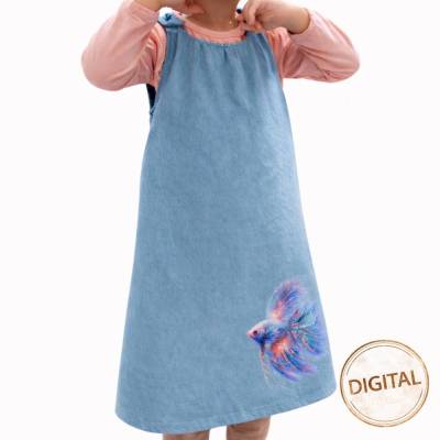 Schnittmuster Kinder Kleid 62 164 – Webware Kleid mit Kellerfalte und Knoepfen – Einfach zu naehen – A4 A0 Beamer – Digi