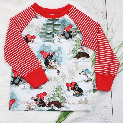 Langarmshirt Maulwurf, Longsleeve, Raglanshirt, Weihnachten, Der kleine Maulwurf, Kindershirt, Schneemann, Winter