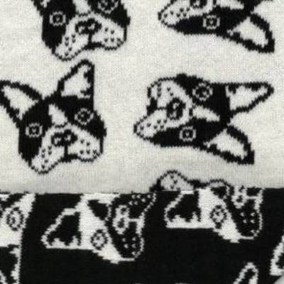Strickstoff  Doublefacestrick Bulldogge beige - schwarz Oeko-Tex Standard 100(1m/32,-€ )