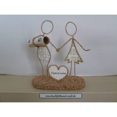 Drahtfigur "Paar mit Herz" als Geldgeschenk, z.B. zur Hochzeit, personalisierbar mit Wunschtext im Herz, Höhe: ca. 15 cm