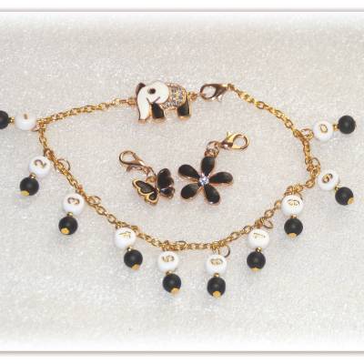 Reihenzähler Kette 1 bis 99 mit Zierverschluss Elefant und 2 Markiercharms Blume Schmetterling,Rundenzähler
