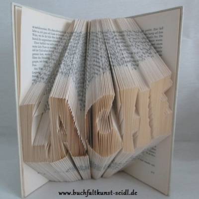 gefaltetes Buch "LACHE" als Geschenk, z.B. für Geburtstag / Weihnachten, oder als Dekoration im eigenen Zuhause