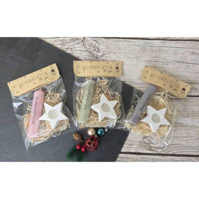 Weihnachten in der Tüte ~ Weihnachten to go ~ Geschenktütchen Kerze mit Halter ~ Mitbringsel