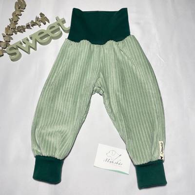 Mitwachshose, Größe 68-74 , Pumphose aus Nicky Cordjersey Mint – Handmade Babyhose  von Mausbär
