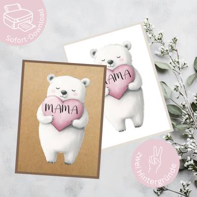 Mamabär Grußkarte – Digitale Karte zum Muttertag, Valentinstag & mehr | Download als PDF