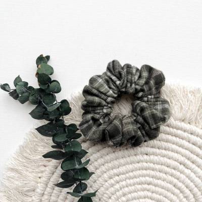 Scrunchie grün kariert, Haargummi, Zopfgummi