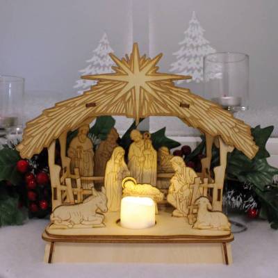 3D Holzkrippe Bausatz aus Balsa-Holz – Lasergeschnittene Weihnachtskrippe DIY zum Selberbauen