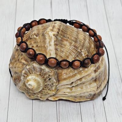 Handgeknüpftes Rosenholz-Armband aus Myanmar mit schwarzem Band – Harmoniestein für Ruhe, Herzenswärme & Ausgleich