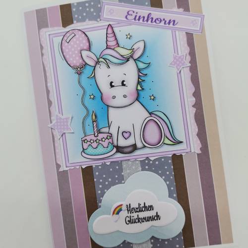 Personalisierte Unicorn Glückwunschkarte zum Kindergeburtstag – Einhorn & Rehlein, handgefertigt, jede Al