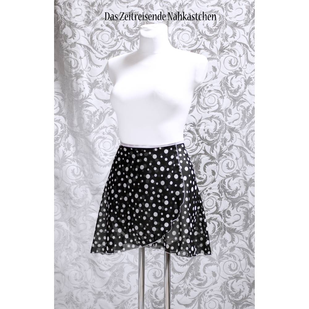 Wickelrock Chiffon Ballettrock mit Polkadots apricot schwarz – leichter, fließenderTanzrock, handgefertigt, Einzelstück Bild 1