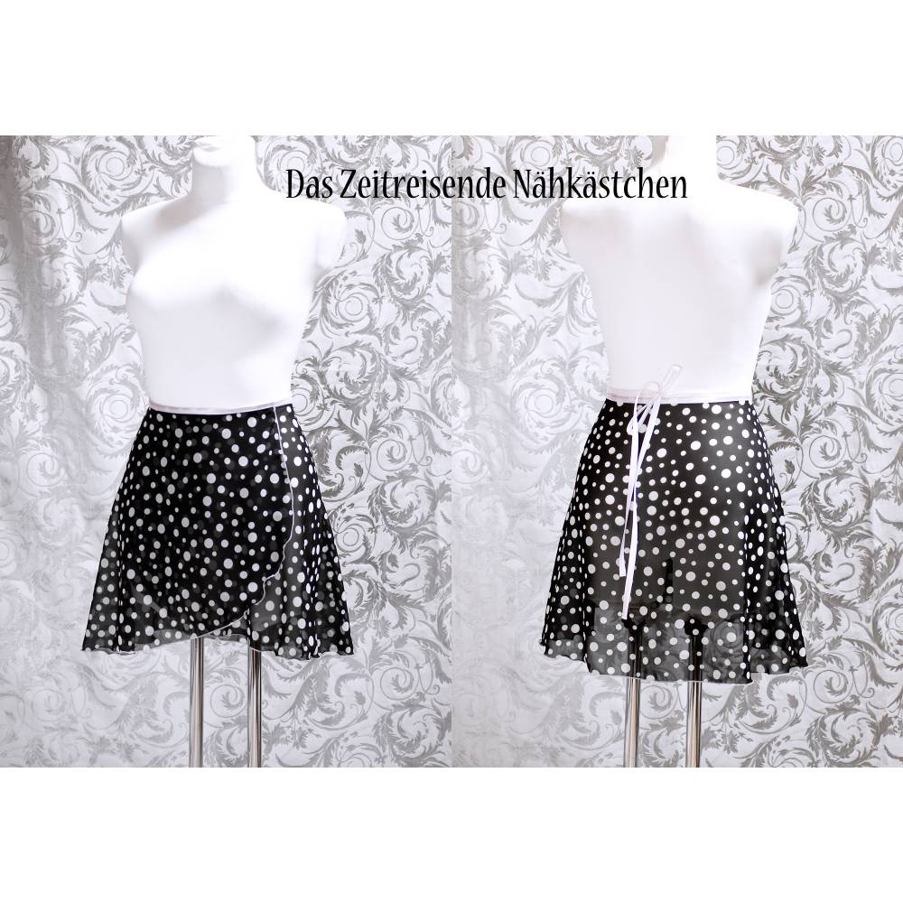 Wickelrock Chiffon Ballettrock mit Polkadots apricot schwarz – leichter, fließenderTanzrock, handgefertigt, Einzelstück Bild 3