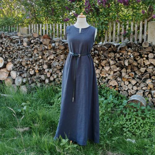 Ärmelloses Wikinger Leinen Kleid in verschiedenen Farben, Sommer Unterkleid Mittelalter, langes Leinenkleid