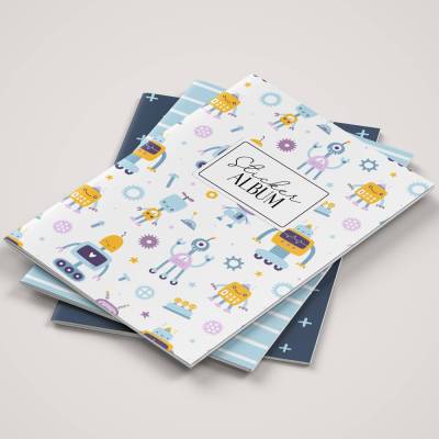 Stickeralbum Set *Happy Robot* für Kinder / A5 Aufkleberheft mit 32 Seiten zum Sticker sammeln und aufbewahren