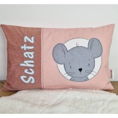 Personalisiertes Kinderkissen mit Maus und Name – Geschenk zur Geburt, Taufe & Geburtstag – 25x40 cm Baumwolle
