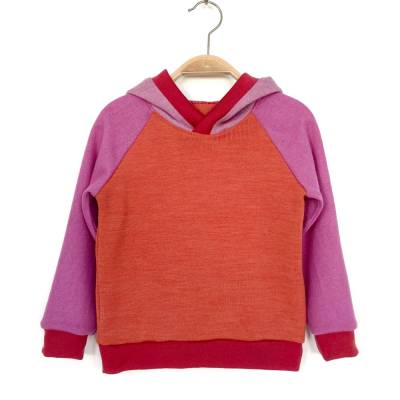 Kapuzenpullover 98/104 orange pink rot 100% Wolle Upcycling