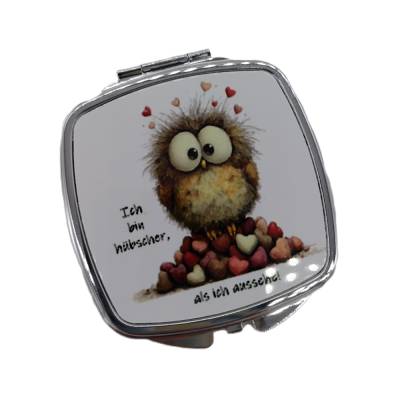 Taschenspiegel bedruckt mit Vogel und lustigem Text