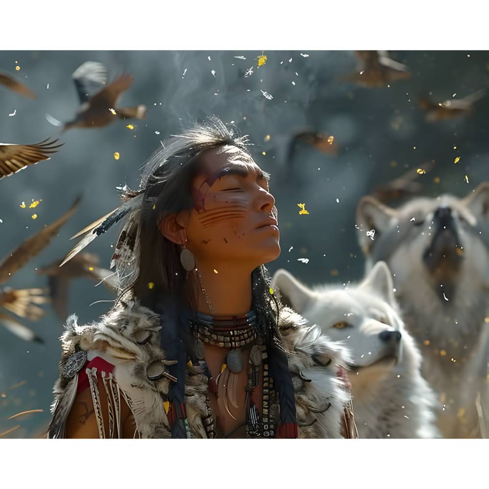 Indianerin mit Wolf Bild 1