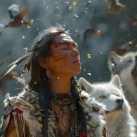 Indianerin mit Wolf