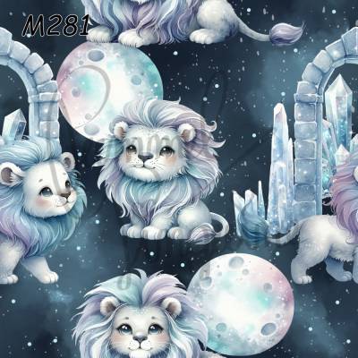 M281 PummelPinguine Exclusive Stoffe „Kinderstoff Lunar Guardian Eislöwe mystischer Löwe mit Monden & Kristallen"