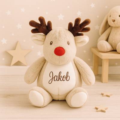 Personalisierter Kuscheltier Elch mit Namen – bestickt, Geschenk zur Geburt oder Taufe – liebevolles Babygeschenk