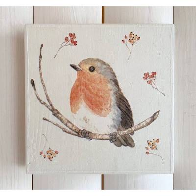 Holzbild, Rotkehlchen, zum Aufhängen oder Aufstellen, Weihnachten