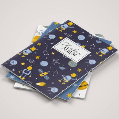 Stickeralbum Set *Spacy Robot* für Kinder / A5 Aufkleberheft mit 32 Seiten zum Sticker sammeln und aufbewahren