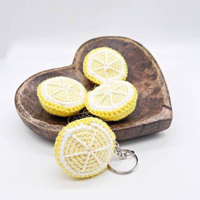Gehäkelter Zitronen Schlüsselanhänger Amigurumi Zitrone Handgemacht Obst Anhänger Geschenk Obstliebhaber Schlüsselbund