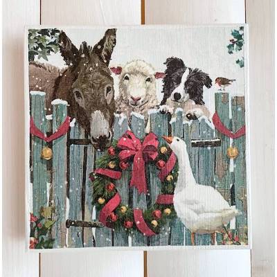 Holzbild, Bauernhoftiere zur Weihnachtszeit, zum Aufhängen oder Aufstellen, Weihnachten