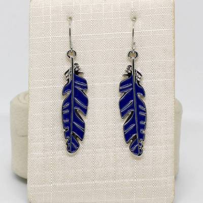 Indianerschmuck Ohrringe in Silberfarbe mit Feder blau Glasiert - Moderner Damen Ohrschmuck