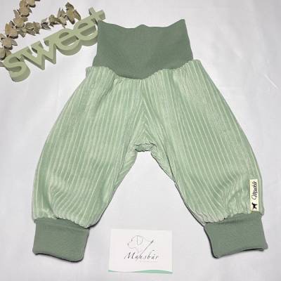 Mitwachshose, Größe 92/98 , Pumphose mint – Handmade Kinderhose aus Samtcord Jersey, bequem & dehnbar