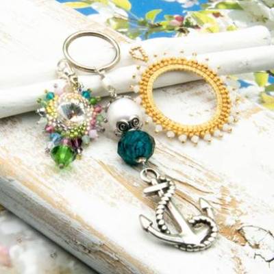 Elegantes Anhänger Set – Handgefertigter Schmuck goldfarben, bunt, Unikat, edle Geschenkidee