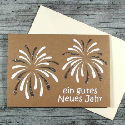Klappkarte **FeuerWERK3** von ZWEIFARBIG Kraftpapier Silvester Neujahrsgruß Grußkarte