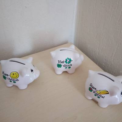 Spardose Schwein Mini mit Aufschrift – Kreatives Geldgeschenk, Deko & Geburtstagsgeschenk, 8 x 6 x 6 cm