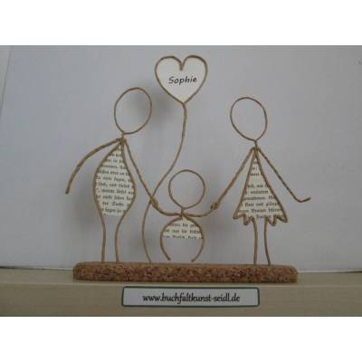 Drahtfiguren "Familie", als Geschenk für Geburt / Taufe oder als Deko, personalisierbar mit Wunschtext, 19cm