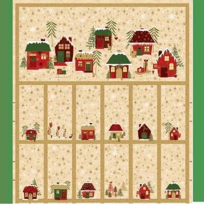 Patchwork Adventskalender Stoff Wandbehang mit 24 Taschen – Nachhaltig & Handgemacht – Winterdorf Sternenregen, Wandbehang