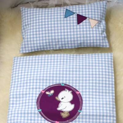 Puppenbettwäsche, 4teilig Puppenbett, Puppenwagen, Puppenkissen, Bettwäsche