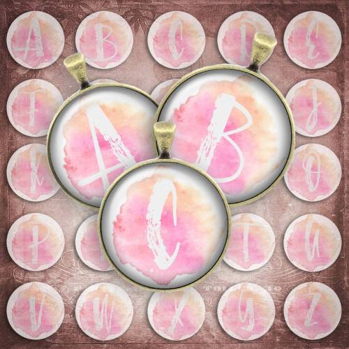 200 - Digital Collage Sheet 1inch Round image Buchstaben Initialen 25mm bottle cap images Circle Pendant Instant Download Jewelry Making