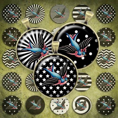 181 - Cabochon Vorlagen, 25mm 18mm 14mm 12mm, rund, Cabochon Motive, Bottle Cap images rockabilly rockabella schwalbe