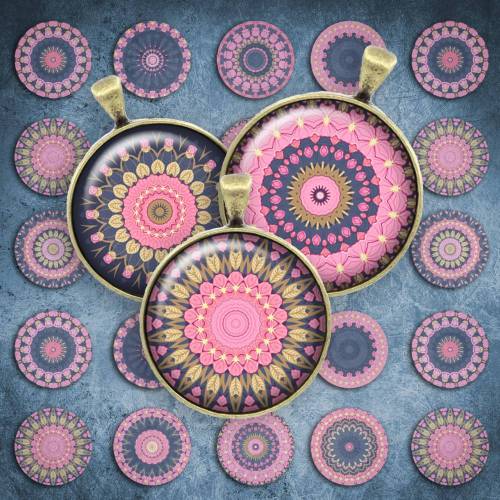 076 - Cabochon Vorlagen, 25mm 18mm 14mm 12mm, rund, Cabochon Motive, Bottle Cap images Mandala Mosaik Kaleidoskop