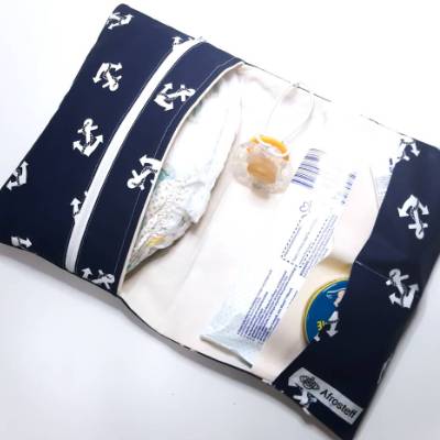 Windeltasche blau mit Anker, Wickeltasche maritim