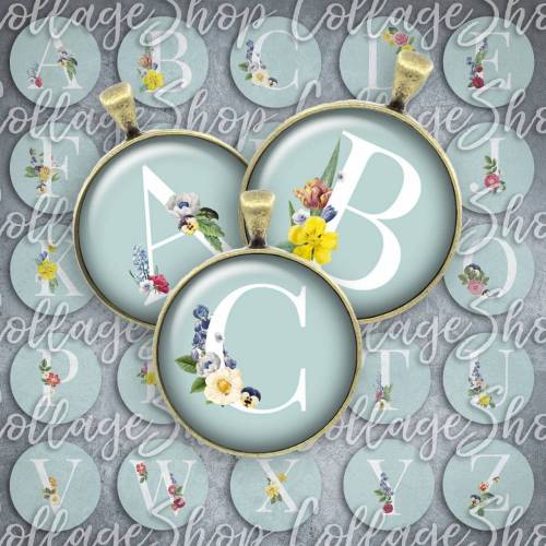 208 - Digital Collage Sheet 1inch Round image Buchstaben Initialen 25mm bottle cap images Circle Pendant Instant Download Jewelry Making