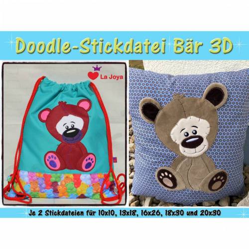 Doodle-Motiv Bär 3D - Stickdatei-Set für den 10x10cm bis 20x30cm Rahmen