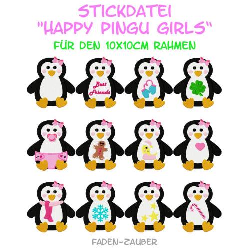 Happy Pingu Girls Motive für den 10x10cm Rahmen
