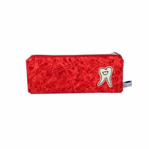 Mäppchen Zahn Zahntäschchen Punkte rot pink grün weiß handmade