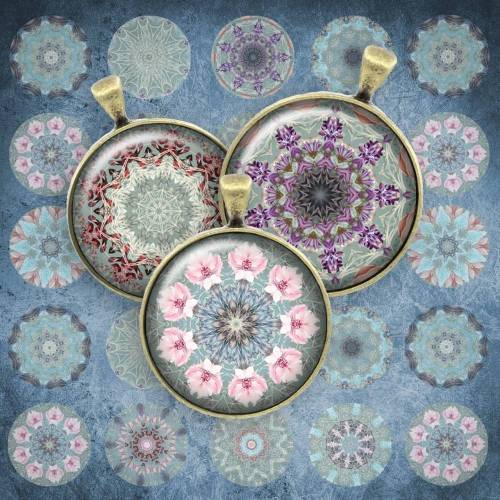 129 - Cabochon Vorlagen, 25mm 18mm 14mm 12mm, rund, Cabochon Motive, Bottle Cap images Mandala Mosaik Kaleidoskop