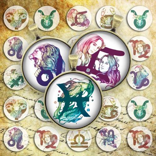 221 - Cabochon Vorlagen, 25mm 18mm 14mm 12mm, rund, Cabochon Motive, Bottle Cap images Horoskop Sternzeichen